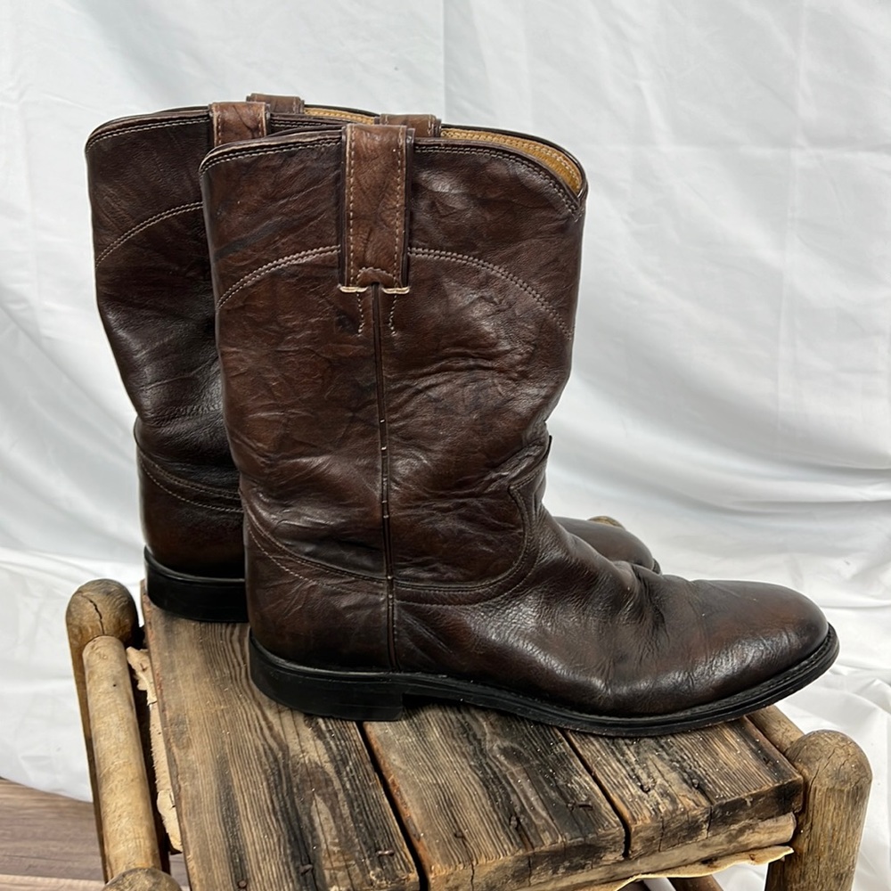 Justin Roper Dark Brown Leather Rancher Cowboy Boots Round Toe size 9 B